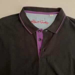 Robert Graham Polo, Black with Purple Trim XL, 100% cotton, Made in Peru
